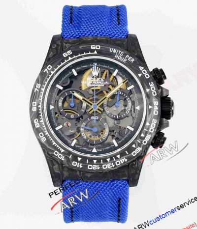 Rolex Daytona Montoya Carbon Fiber Skeleton Dial Blue Strap Super Clone Watch 